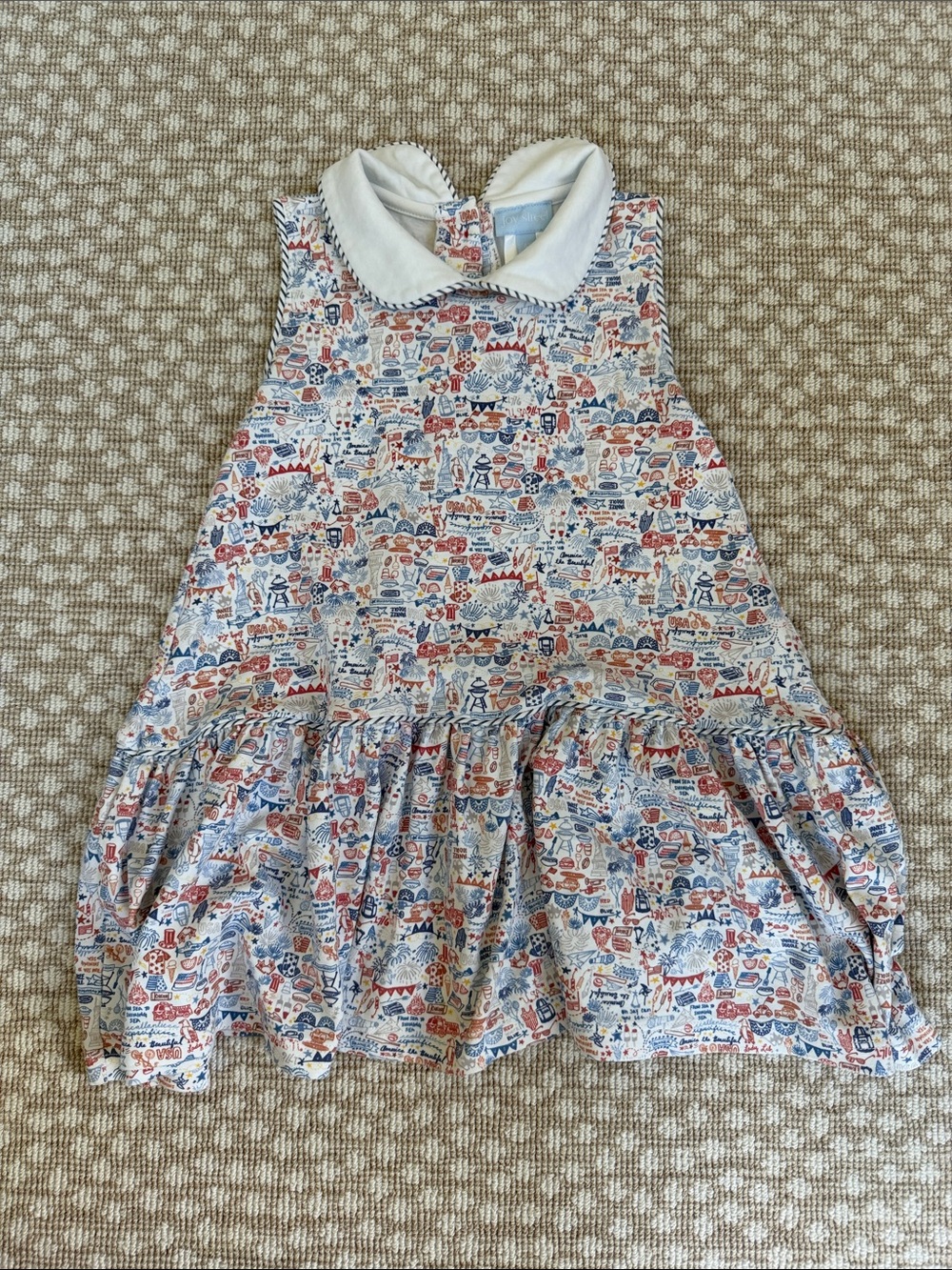 Sleeveless Patriotic Printed Cotton Dress with Peter Pan Collar